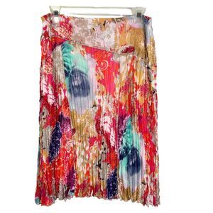 Tribal Colorful Pleated A Line Knee Length Skirt Floral Orange Pink Blue Yello 6